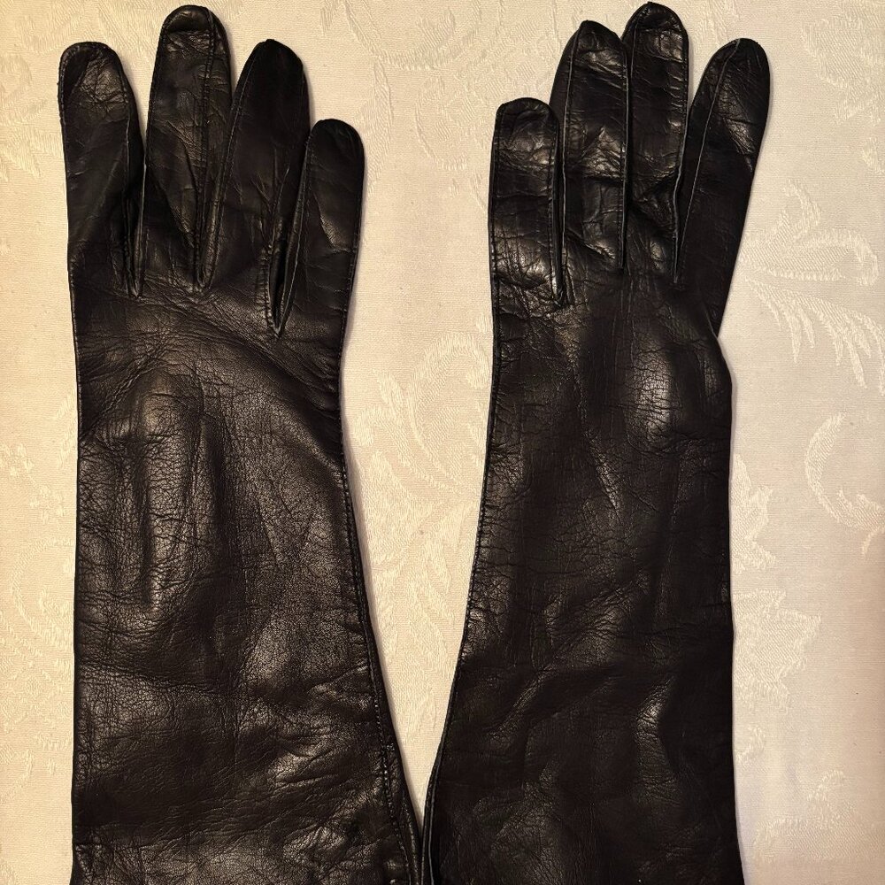 Italian Leather, Unlined, Long Gloves, Black, Size 7, Never Worn